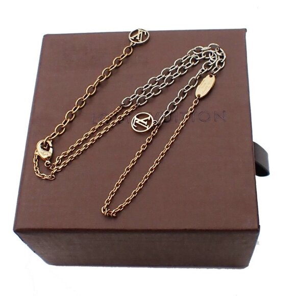 LOUIS VUITTON Logomania Chain Long Necklace Gold Silver M68074 Italy 30YH788 - Picture 1 of 11